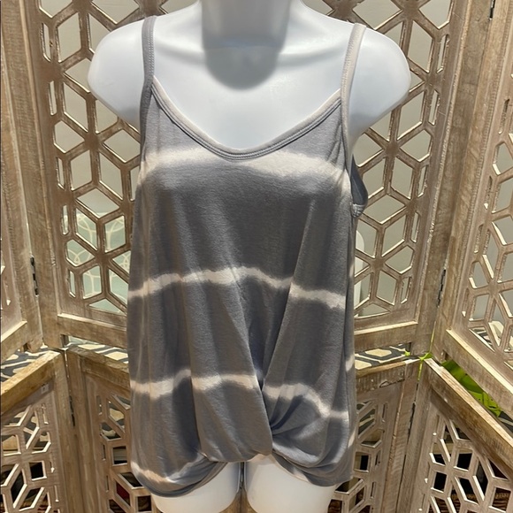 7th Ray Gray and White Tie-Dye Striped Women's Twist Tank Top size M - Picture 1 of 8